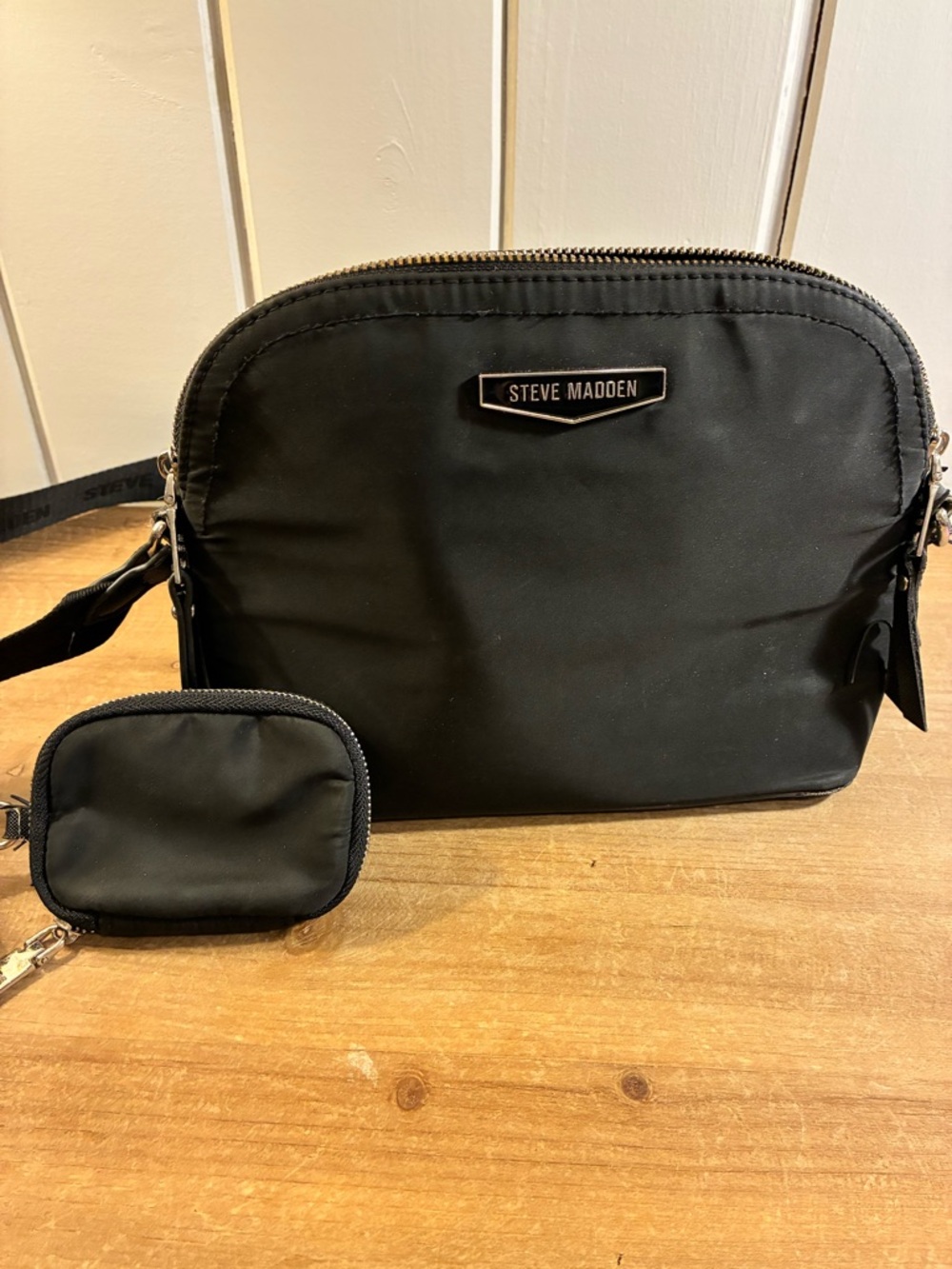 Steve Madden Black Nylon Crossbody with Detachable Coin Pouch